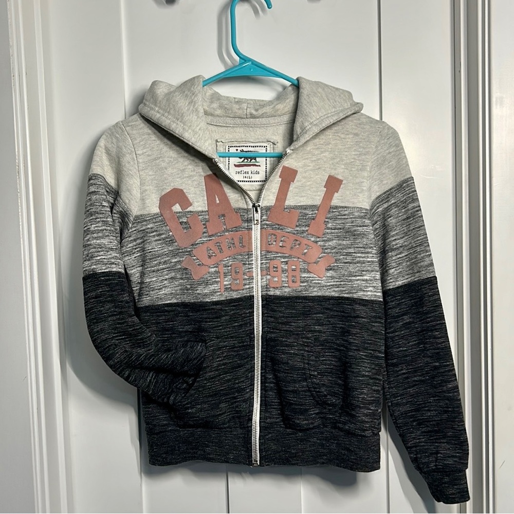 Reflex Kids Girls Cali Zip Up Hoodie Size 14 (L) Gray Pink Cream